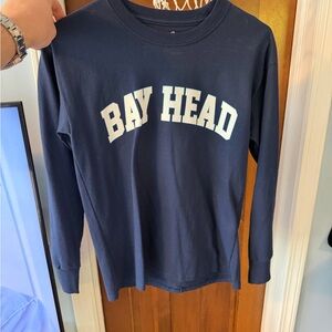 Hanes Navy Long-Sleeve Tee with White "BAY HEAD" Print